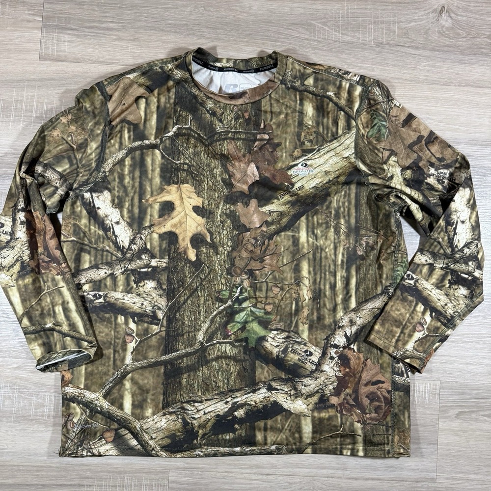 RUSSELL MOSSY OAK CAMOUFLAGE BREAK UP CAMO Performance LONG SLEEVE T SIZE‎ 2XL